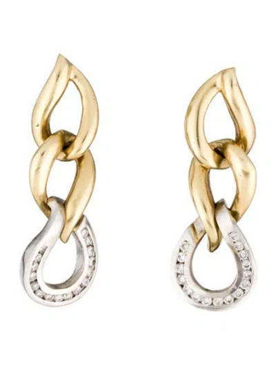 Pre-owned Earrings 14k Two-tone Diamond Link Drop  In Multi