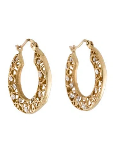 Pre-owned Earrings 14k Two-tone Filigree Hoop  In Multi