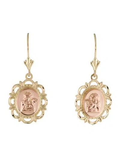 Pre-owned Earrings 14k Two-tone Guardian Angel Drop  In Multi
