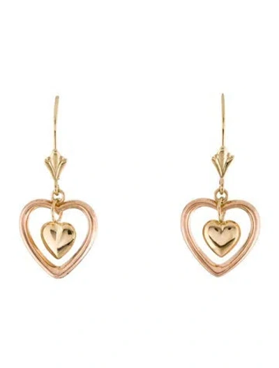 Pre-owned Earrings 14k Two-tone Heart Drop  In Multi