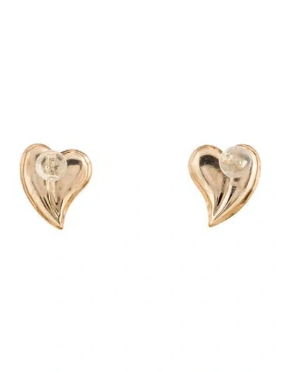 Pre-owned Earrings 14k Two-tone Heart Stud  In Multi
