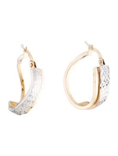 Pre-owned Earrings 14k Two-tone Hoop  In Multi