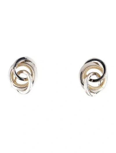 Pre-owned Earrings 14k Two-tone Interlocking Circle Drop  In Multi