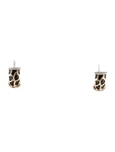 Pre-owned Earrings 14k Two-tone Onyx & Diamond  In Multi