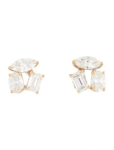 Pre-owned Earrings 18k 1.00ctw Diamond Cluster Stud  In Multi