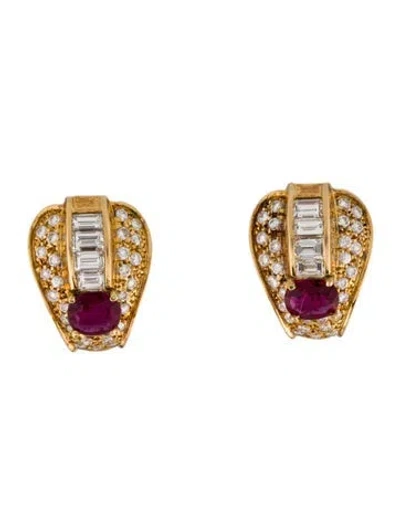 Pre-owned Earrings 18k 1.02ctw Ruby & Diamond Convertible  In Multi