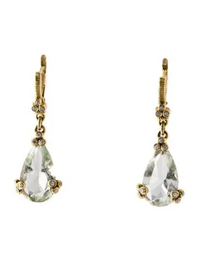 Pre-owned Earrings 18k 10.34ctw Prasilote & Diamond Drop  In Multi