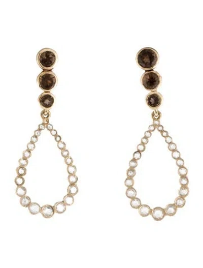 Pre-owned Earrings 18k 1.03ct Smoky Quartz & Diamond Drop  In Multi