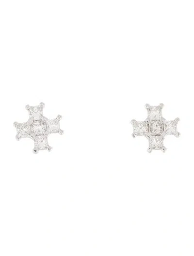 Pre-owned Earrings 18k 1.05ctw Diamond Cross Stud  In Multi