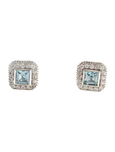 Pre-owned Earrings 18k 1.06ctw Aquamarine & Diamond Stud  In Multi