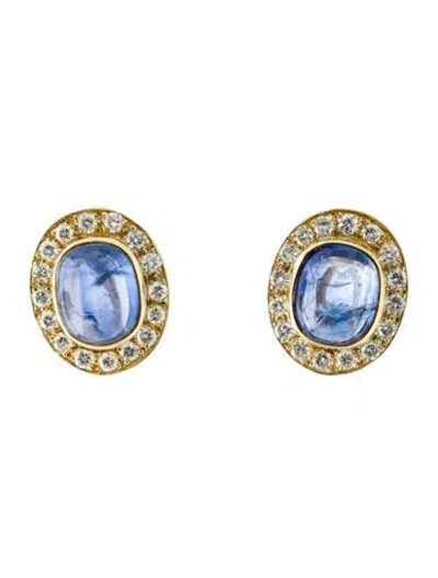 Pre-owned Earrings 18k 10.85ctw Sapphire & Diamond Clip-on  In Multi