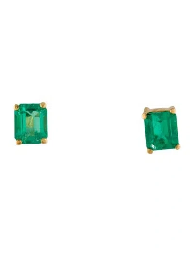Pre-owned Earrings 18k 1.10ctw Emerald Stud  In Multi