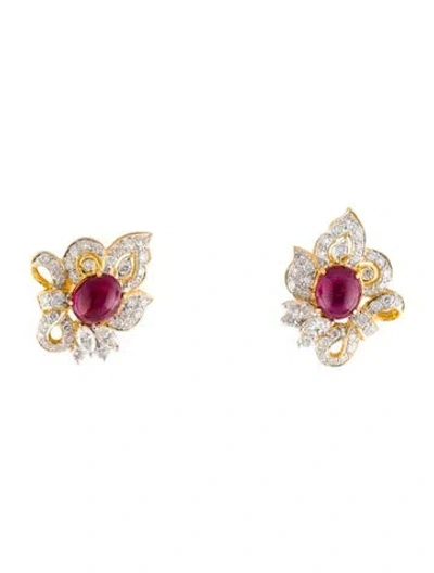 Pre-owned Earrings 18k 1.16ctw Diamond & Ruby Stud  In Multi