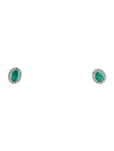 Pre-owned Earrings 18k 1.17ctw Emerald & Diamond Stud  In Multi