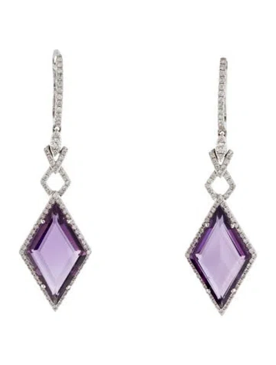 Pre-owned Earrings 18k 11.99ctw Amethyst & Diamond Drop  In Multi