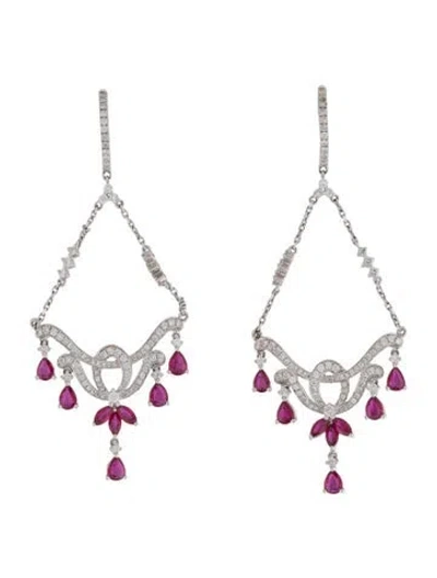 Pre-owned Earrings 18k 1.22ctw Diamond & 2.14ctw Ruby Chandelier  In Multi