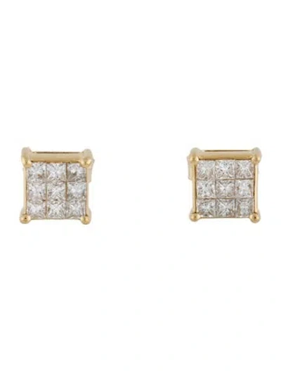 Pre-owned Earrings 18k 1.24ctw Diamond Square Stud  In Multi