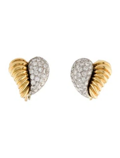 Pre-owned Earrings 18k 1.28ctw Diamond Heart Earclips In Multi