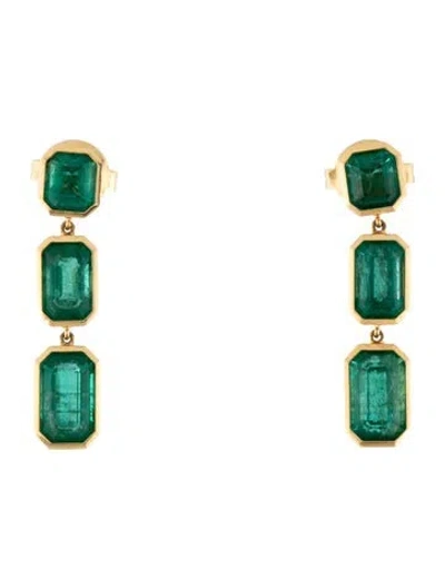 Pre-owned Earrings 18k 12.98ctw Emerald Drop  In Multi