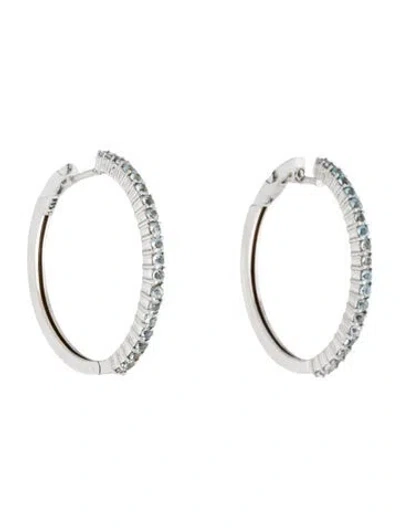 Pre-owned Earrings 18k 1.2ctw Aquamarine Hoop  In Multi