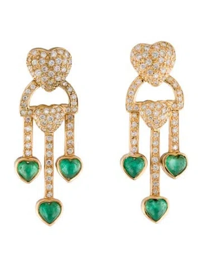 Pre-owned Earrings 18k 1.30ctw Diamond & Emerald Drop  In Multi