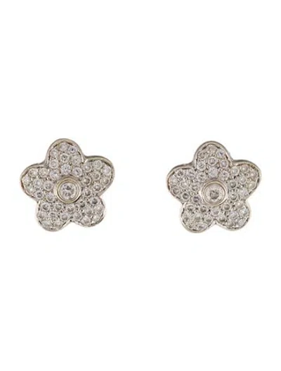 Pre-owned Earrings 18k 1.40ctw Diamond Flower Earclips In Multi