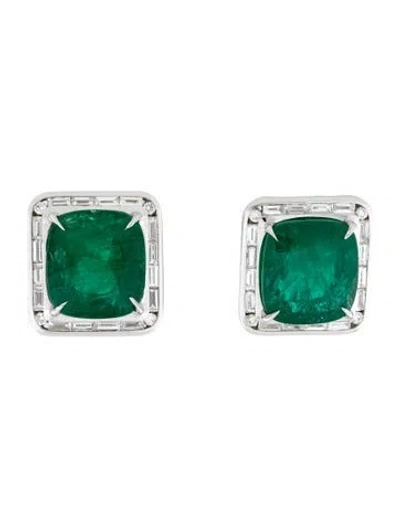 Pre-owned Earrings 18k 14.21ctw Emerald & Diamond Earclip  In Multi