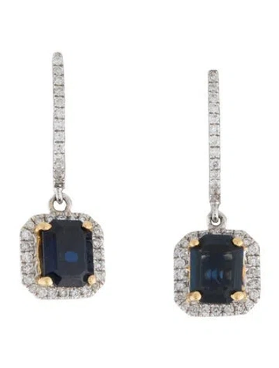 Pre-owned Earrings 18k 1.42ctw Sapphire & Diamond Drop  In Multi