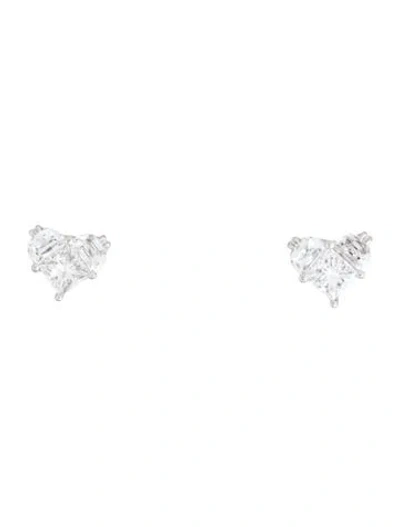 Pre-owned Earrings 18k 1.52 Diamond Heart Stud  In Multi