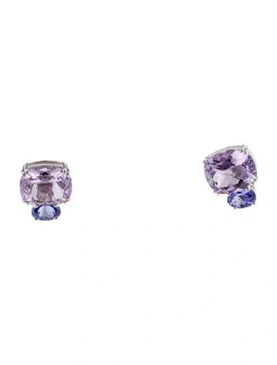 Pre-owned Earrings 18k 15.24ctw Amethyst & Tanzanite Earclip  In Multi