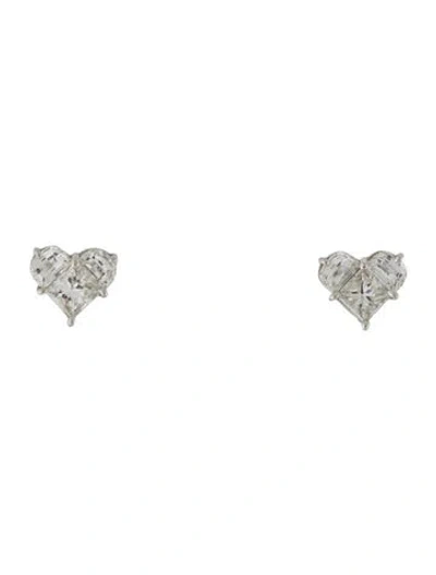 Pre-owned Earrings 18k 1.54ctw Diamond Heart Stud  In Multi