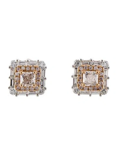 Pre-owned Earrings 18k 1.56ctw Diamond Cluster Stud  In Multi