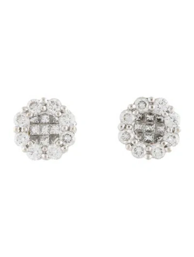 Pre-owned Earrings 18k 1.58ctw Diamond Cluster Stud  In Multi