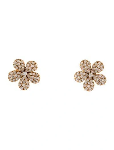 Pre-owned Earrings 18k 1.73ctw Diamond Flower Stud  In Multi
