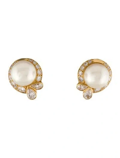 Pre-owned Earrings 18k 1.78ctw Diamond & Pearl Stud  In Multi