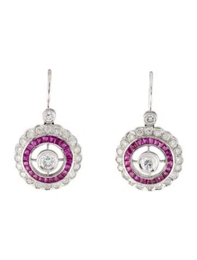 Pre-owned Earrings 18k 1.78ctw Diamond & Ruby Drop  In Multi