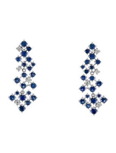 Pre-owned Earrings 18k 1.78ctw Sapphire & Diamond Drop  In Multi