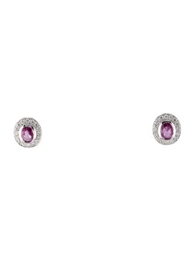 Pre-owned Earrings 18k 1.80ctw Sapphire & Diamond Stud  In Multi