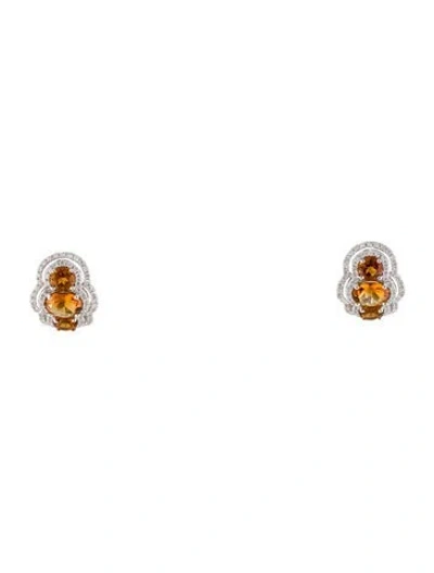 Pre-owned Earrings 18k 1.84ctw Citrine & Diamond Drop  In Multi