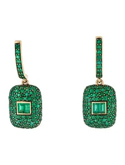 Pre-owned Earrings 18k 1.92ctw Emerald Drop  In Multi
