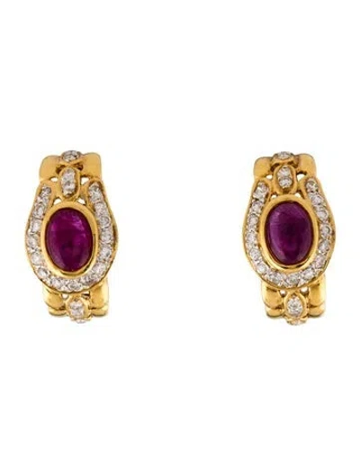 Pre-owned Earrings 18k 1.95ctw Ruby & Diamond Earclips In Multi