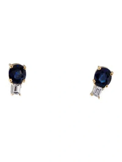 Pre-owned Earrings 18k 1.95ctw Sapphire & Diamond Stud  In Multi
