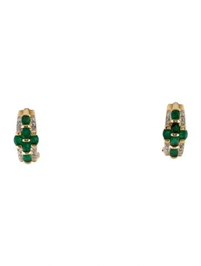 Pre-owned Earrings 18k 1.97ctw Emerald & Diamond Earclips In Multi