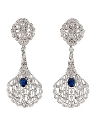 Pre-owned Earrings 18k 2.00ctw Sapphire & Diamond Drop  In Multi