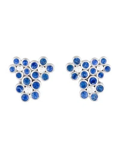 Pre-owned Earrings 18k 2.07ctw Sapphire & Diamond Stud  In Multi
