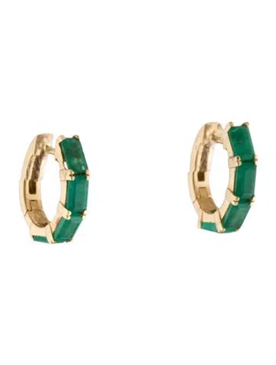 Pre-owned Earrings 18k 2.08ctw Emerald Huggie  In Multi
