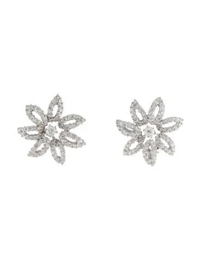 Pre-owned Earrings 18k 2.10ctw Diamond Floral Earclips In Multi