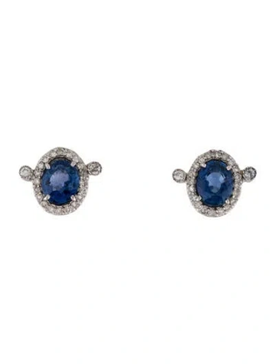 Pre-owned Earrings 18k 2.13ctw Sapphire & Diamond Stud  In Multi