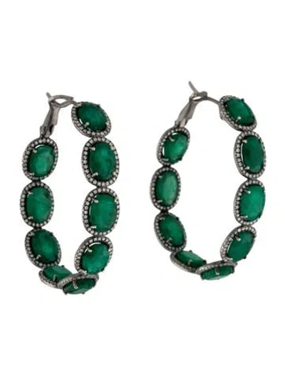 Pre-owned Earrings 18k 21.87ctw Emerald & Diamond Inside-out Hoop  In Multi