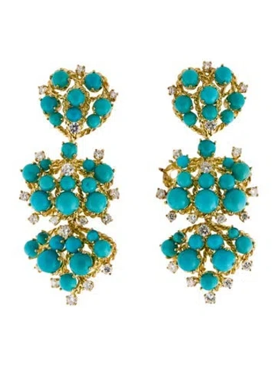 Pre-owned Earrings 18k 23.82ctw Turquoise & Diamond Drop  In Multi